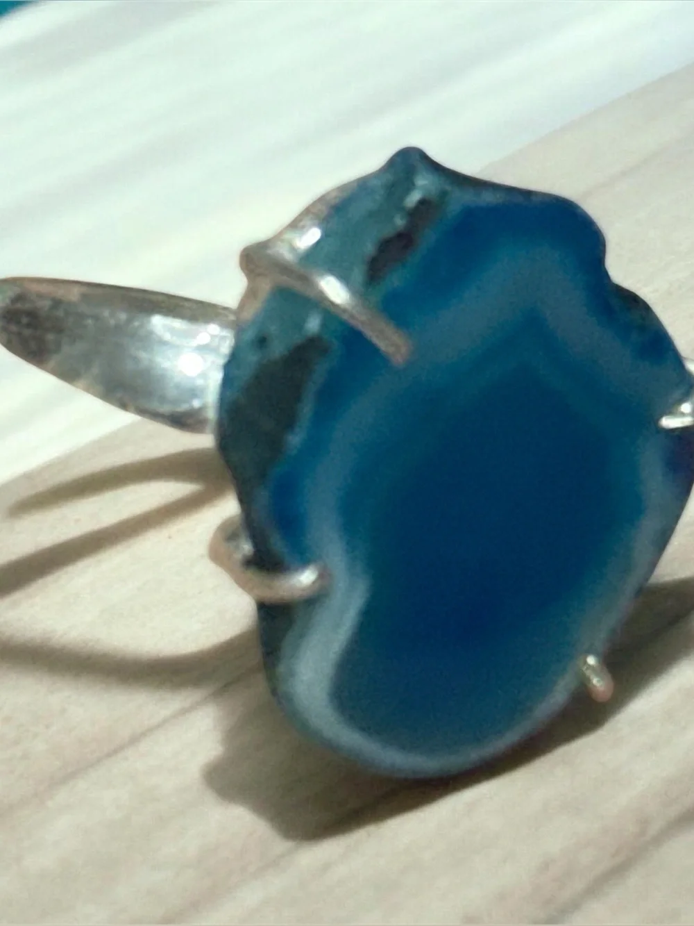 Handcrafted Blue Agate Statement Ring - Unbranded